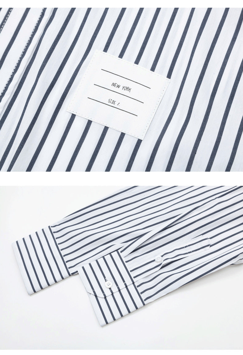 Classic Four-Bar Black & White Striped Patchwork Shirt - Premium Designer by Thom Browne, shirt detail view