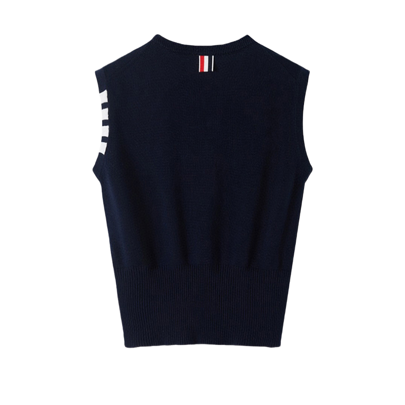 Four-Bar Knit Sweater Vest by Thom Browne, knitwear detail view