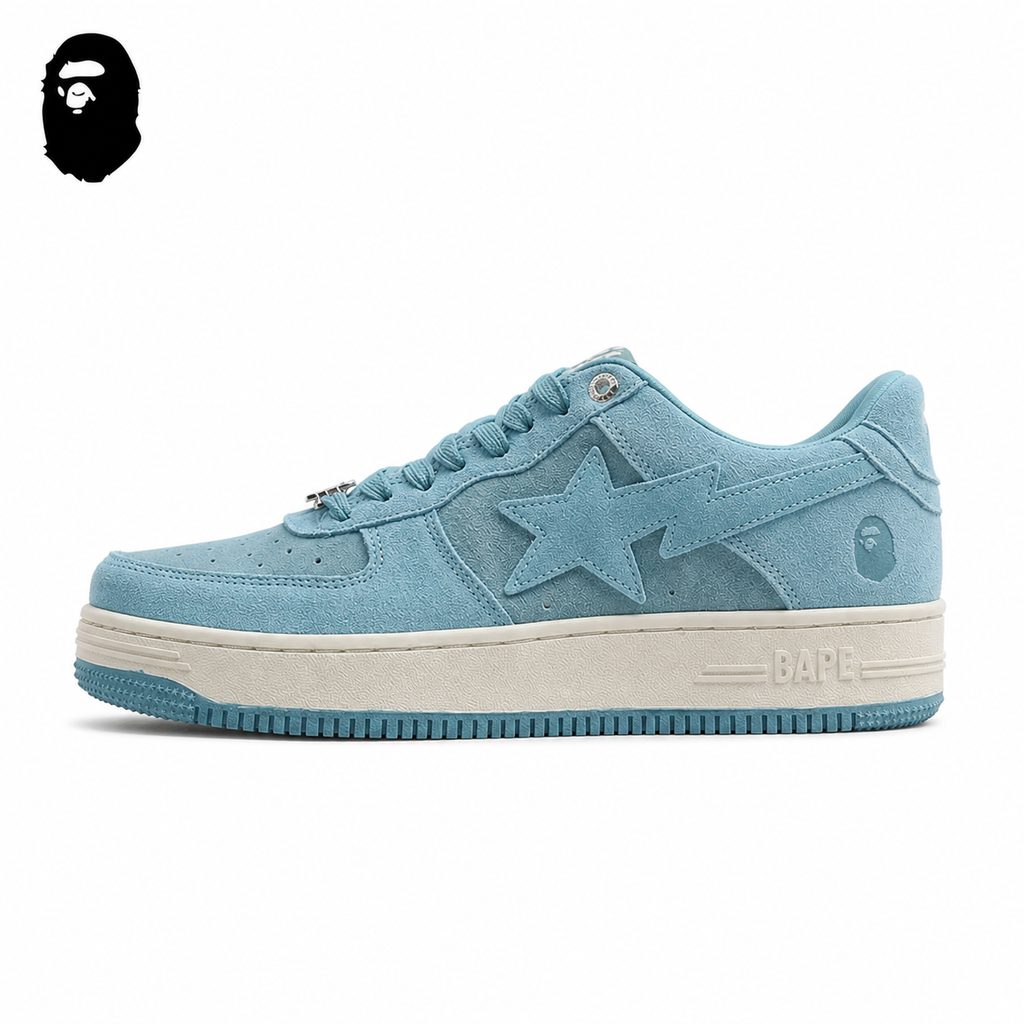 BAPE STA Tokyo Low-Top Sneakers - Light Blue, single side view on a white background