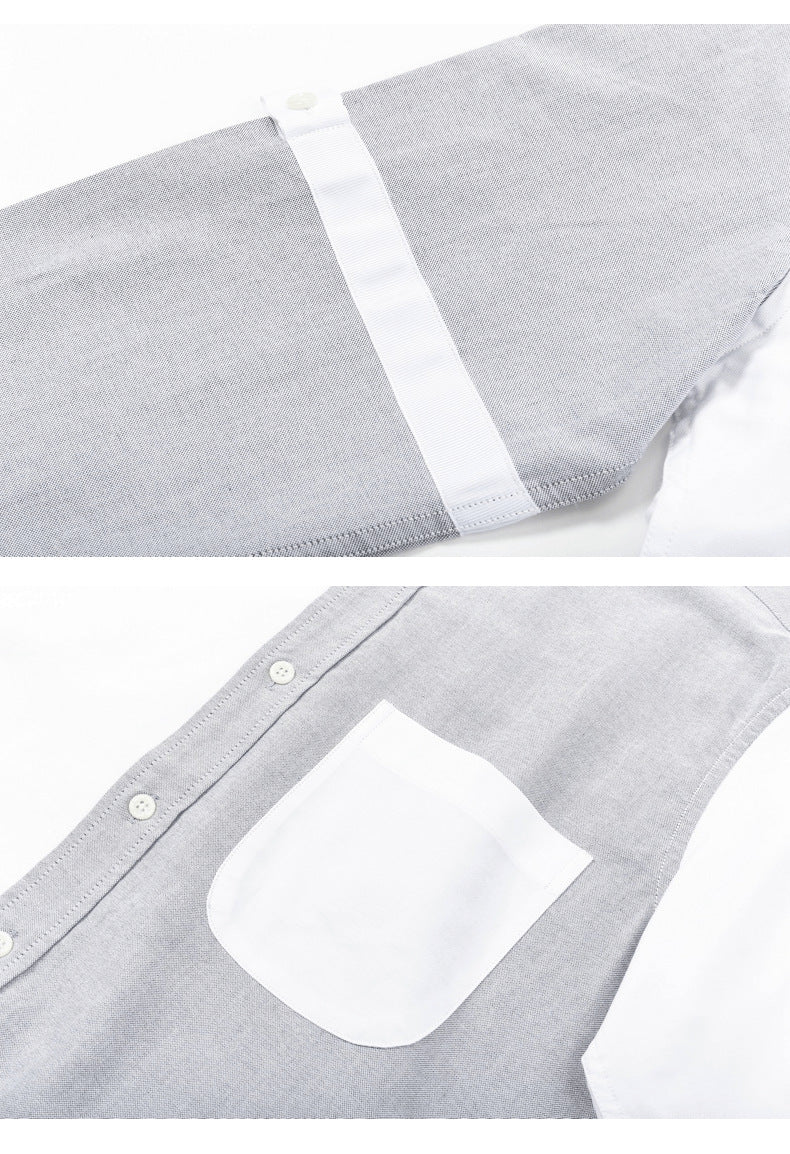 Men's Puppy Print Long-Sleeve Shirt — Back Slit, Gray & White by Thom Browne, shirt detail view