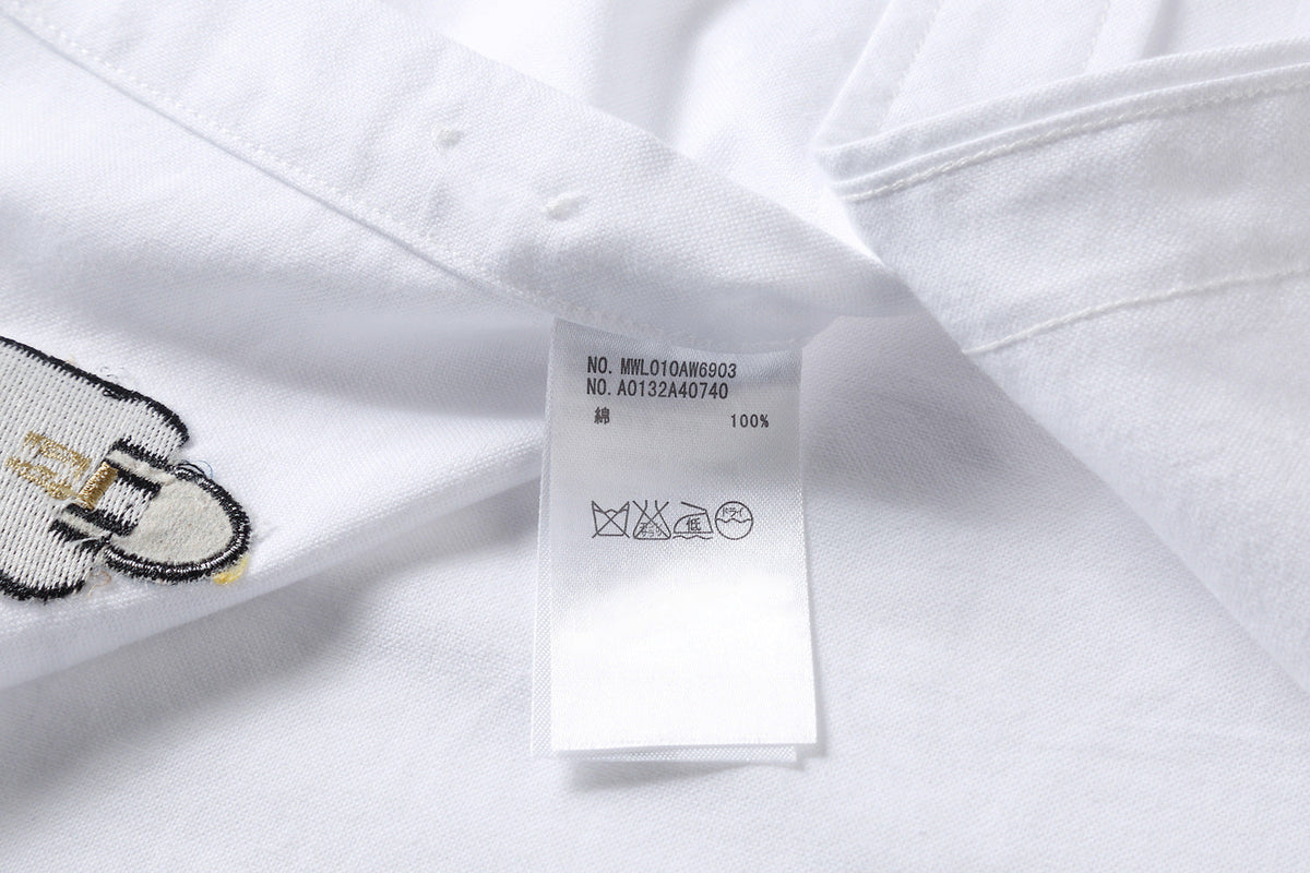 Men's Nautical Print Long-Sleeve Shirt — White & Blue by Thom Browne, shirt detail view