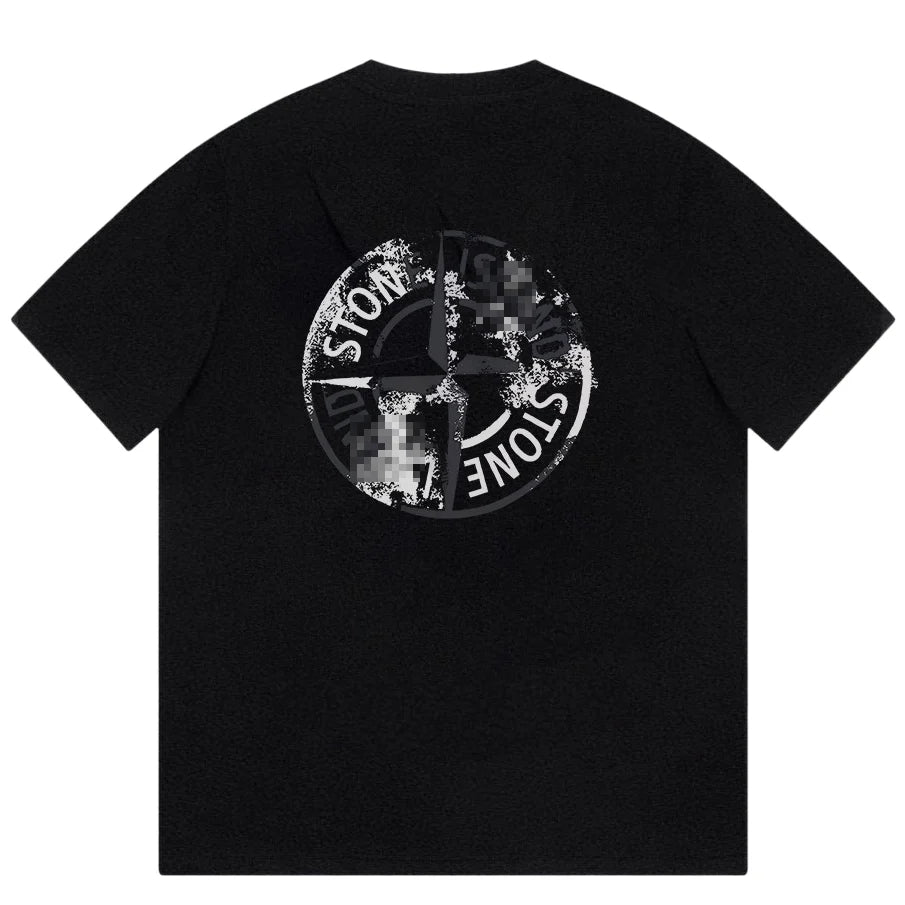 Stone Island Monochrome Distressed Compass Back T-Shirt - White back view