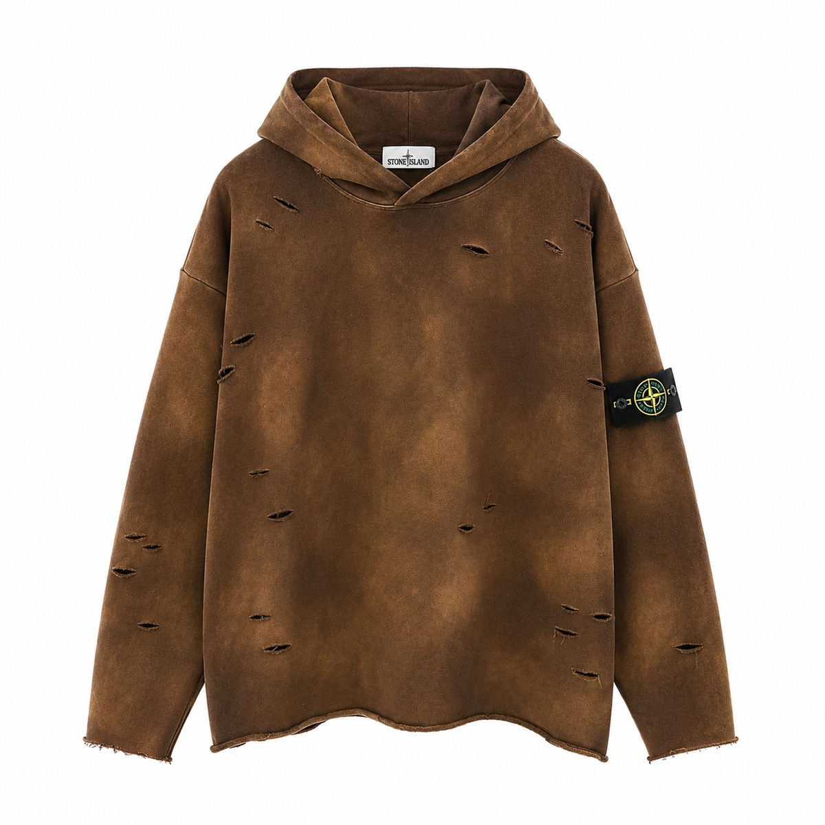 Stone Island 650 GSM Tie-Dye Distressed Pullover Hoodie - Gray product detail view