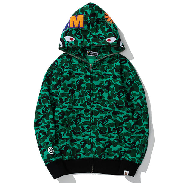 BAPE Green Camo Shark Zip Hoodie product image