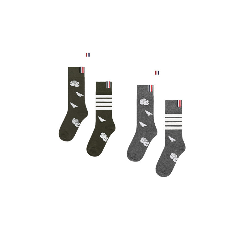 Flowery four-stripe socks THOM TREND