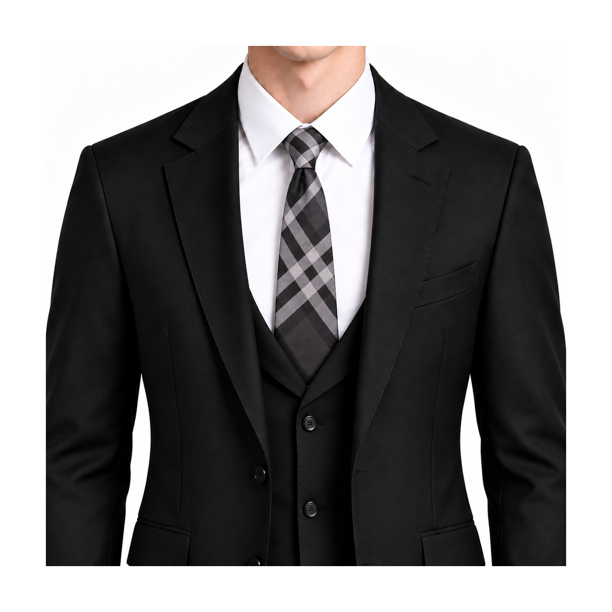Burberry Style Men's Classic Check Silk Tie - Model Main Image