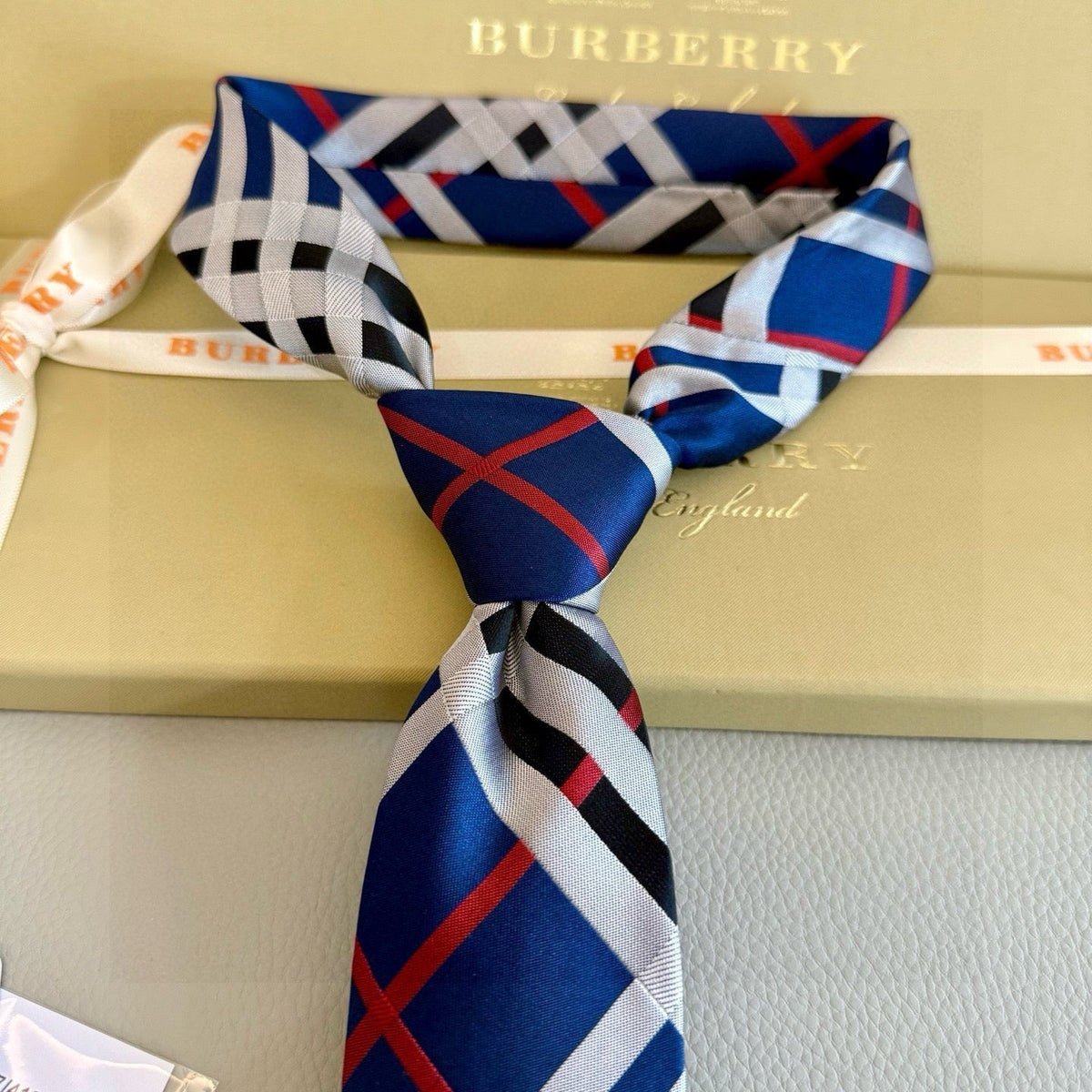 Burberry Style Men's Classic Check Silk Tie - Detail Image 3
