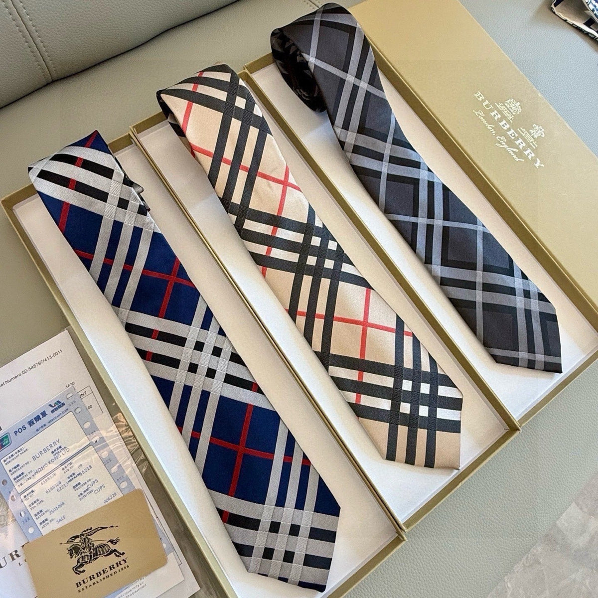 Burberry Style Men's Classic Check Silk Tie - Main Image