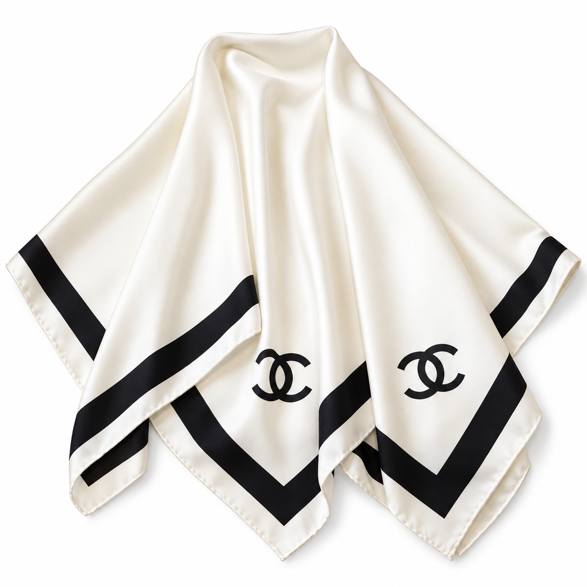Chanel Style Contrast-Border Lightweight Shawl in Ivory