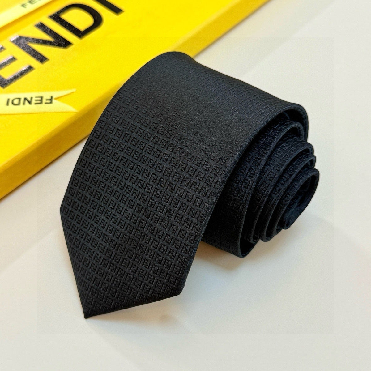 Fendi Style Men's Textured Solid Silk Tie - Detail Image 4