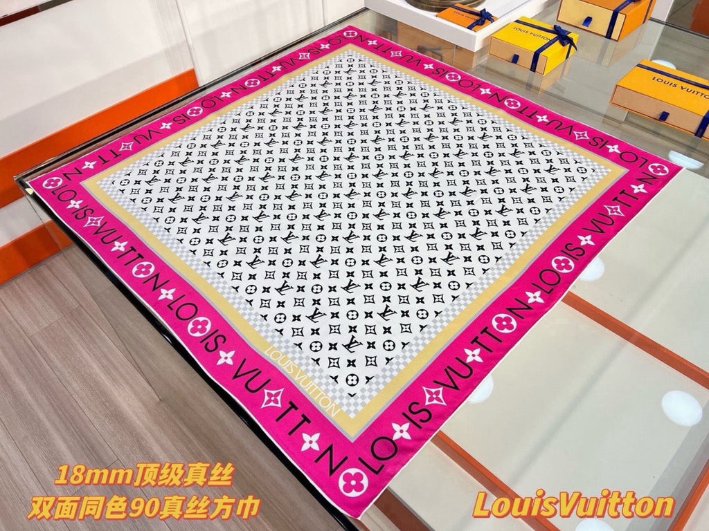 Louis Vuitton Style Monogram Silhouette Double-Sided Silk Scarf - Pink - Detail Image 2