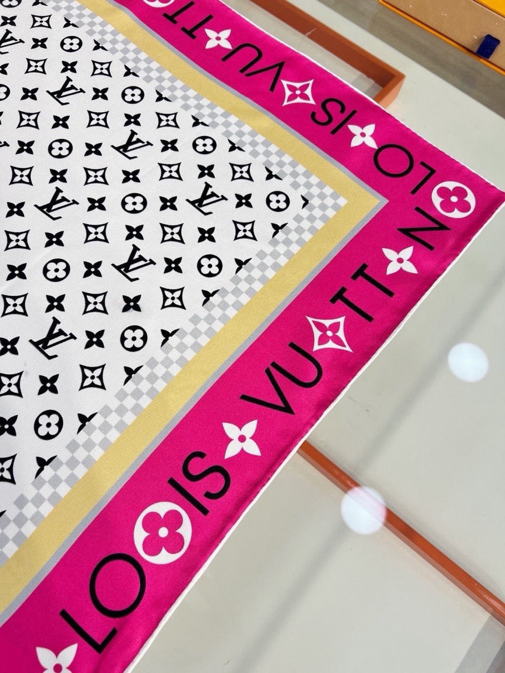 Louis Vuitton Style Monogram Silhouette Double-Sided Silk Scarf - Pink - Detail Image 3