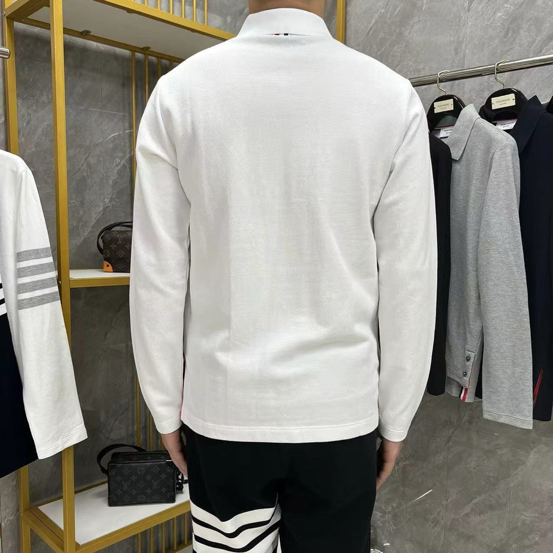 Lapel long-sleeved T-shirt by Thom Browne, product detail view