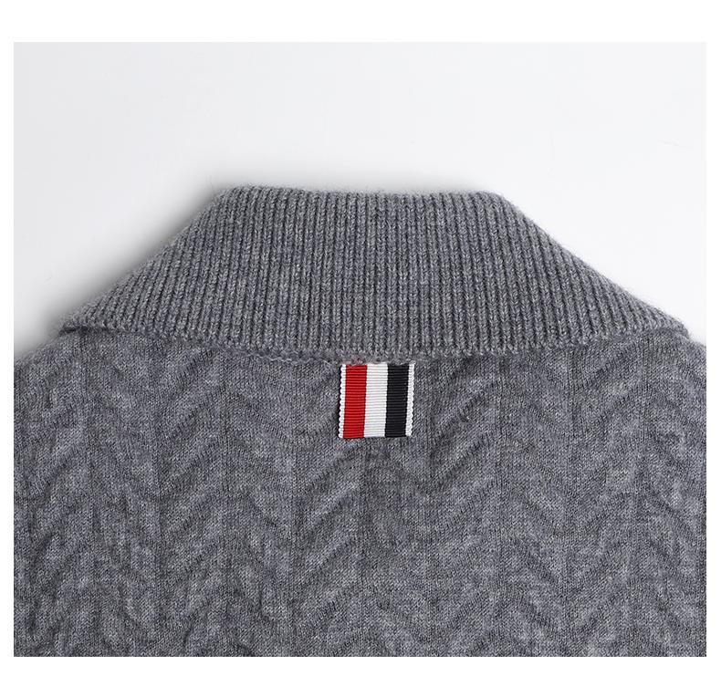 Unisex Herringbone Cardigan Jacket by Thom Browne, outerwear detail view