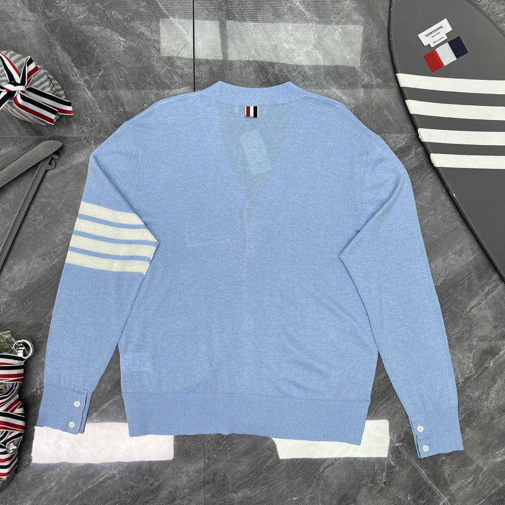 Thom Browne Unisex V-Neck Knit Cardigan with Four-Bar Stripes