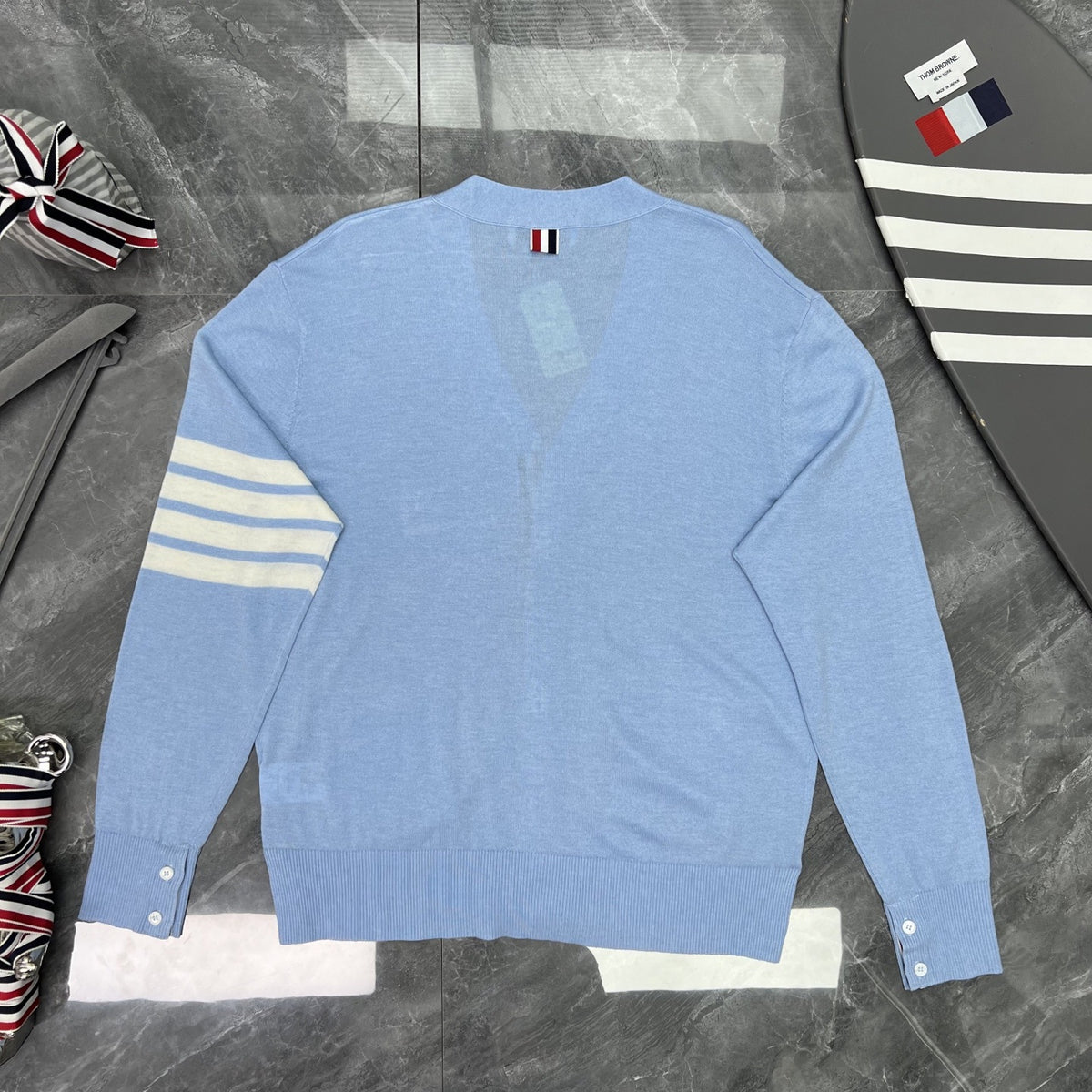 Thom Browne Unisex V-Neck Knit Cardigan with Four-Bar Stripes