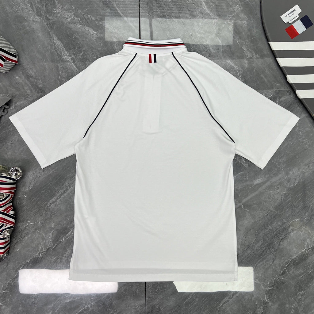 Striped Raglan Sleeve Zip Polo Shirt | Quick-Dry Short Sleeve