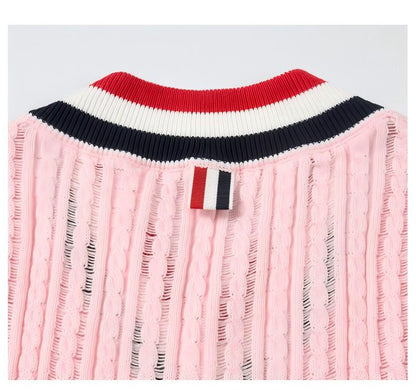 Striped V-Neck Sleeveless Knit Dress THOM TREND