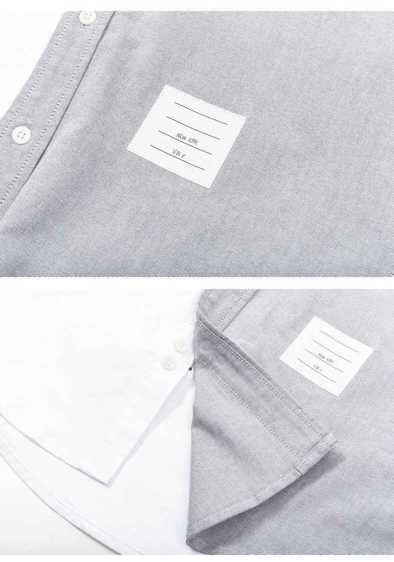 Men's Puppy Print Long-Sleeve Shirt — Back Slit, Gray & White by Thom Browne, shirt detail view
