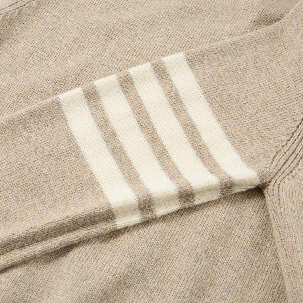 4 - Bar Cotton V - Neck Cardigan - Premium Khaki Knit Sweater by Thom Browne, knitwear detail view
