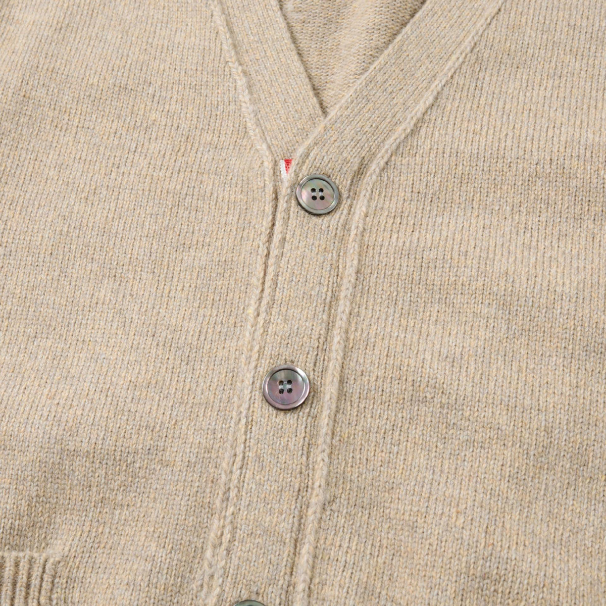 4 - Bar Premium Cotton V - Neck Cardigan - Classic Khaki Knit by Thom Browne, knitwear detail view