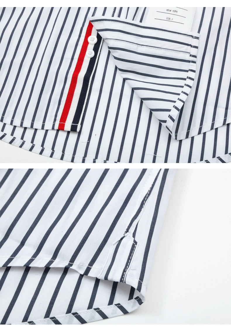 Classic Four-Bar Black & White Striped Patchwork Shirt - Premium Designer by Thom Browne, shirt detail view