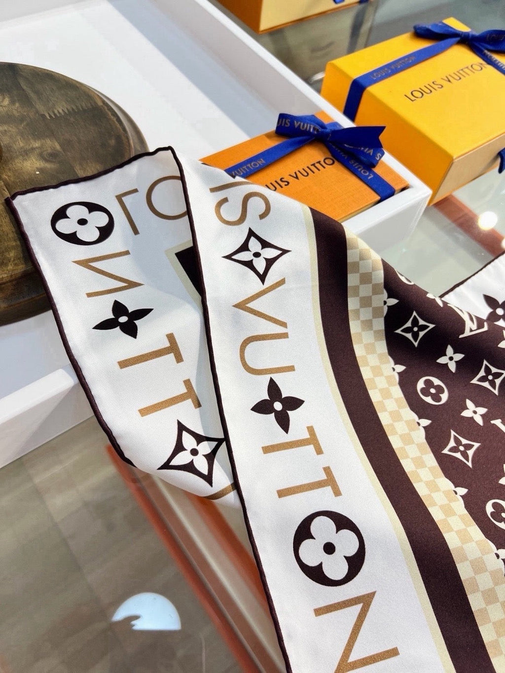 Louis Vuitton Style Monogram Silhouette Double-Sided Silk Scarf - Brown - Detail Image 8