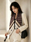 Louis Vuitton Style Monogram Silhouette Double-Sided Silk Scarf - Brown - Model Worn Main Image