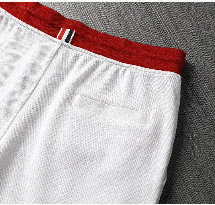 Thom Browne Style Athletic Cotton Shorts with Signature Four-Bar Detail - Image 6
