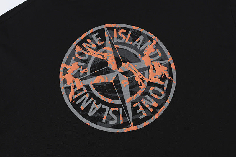 Stone Island Orange Overlay Compass Back Graphic T-Shirt - Black product detail view
