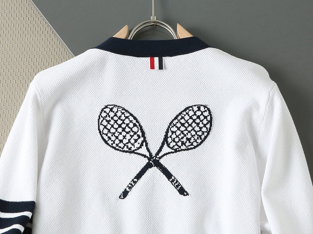 Thom Browne Unisex Tennis Racket V-Neck Knit Cardigan