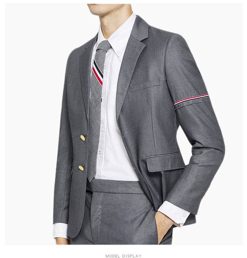Men's suit jacket by Thom Browne, outerwear detail view