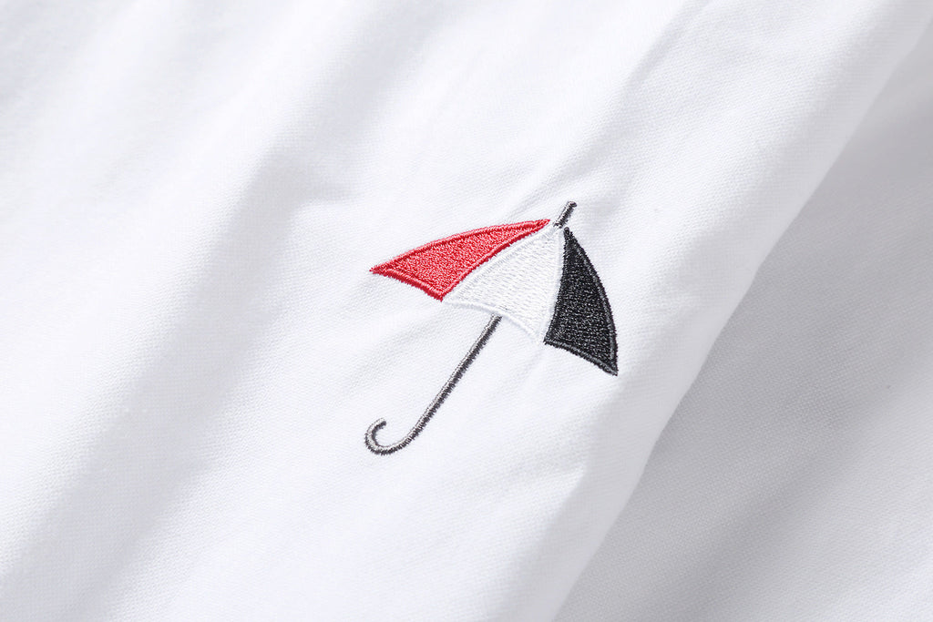 Men's Nautical Print Long-Sleeve Shirt — White & Blue by Thom Browne, shirt detail view