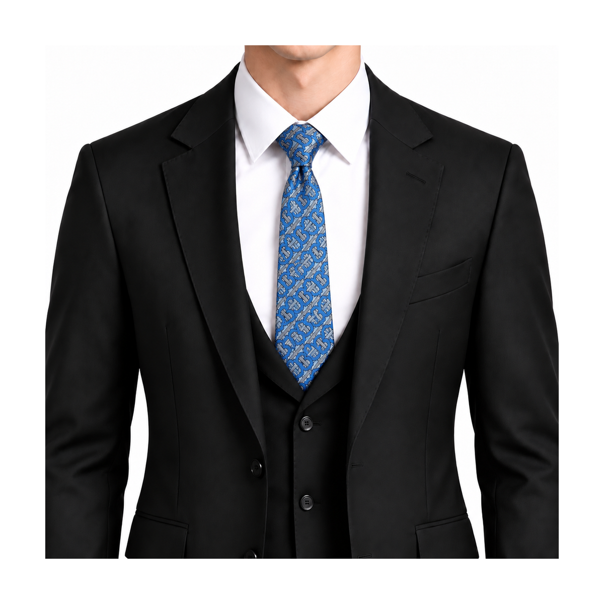 Burberry Style Men's Monogram Pattern Silk Tie - Model Main Image