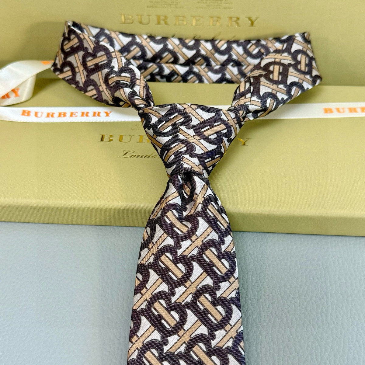 Burberry Style Men's Monogram Pattern Silk Tie - Detail Image 2