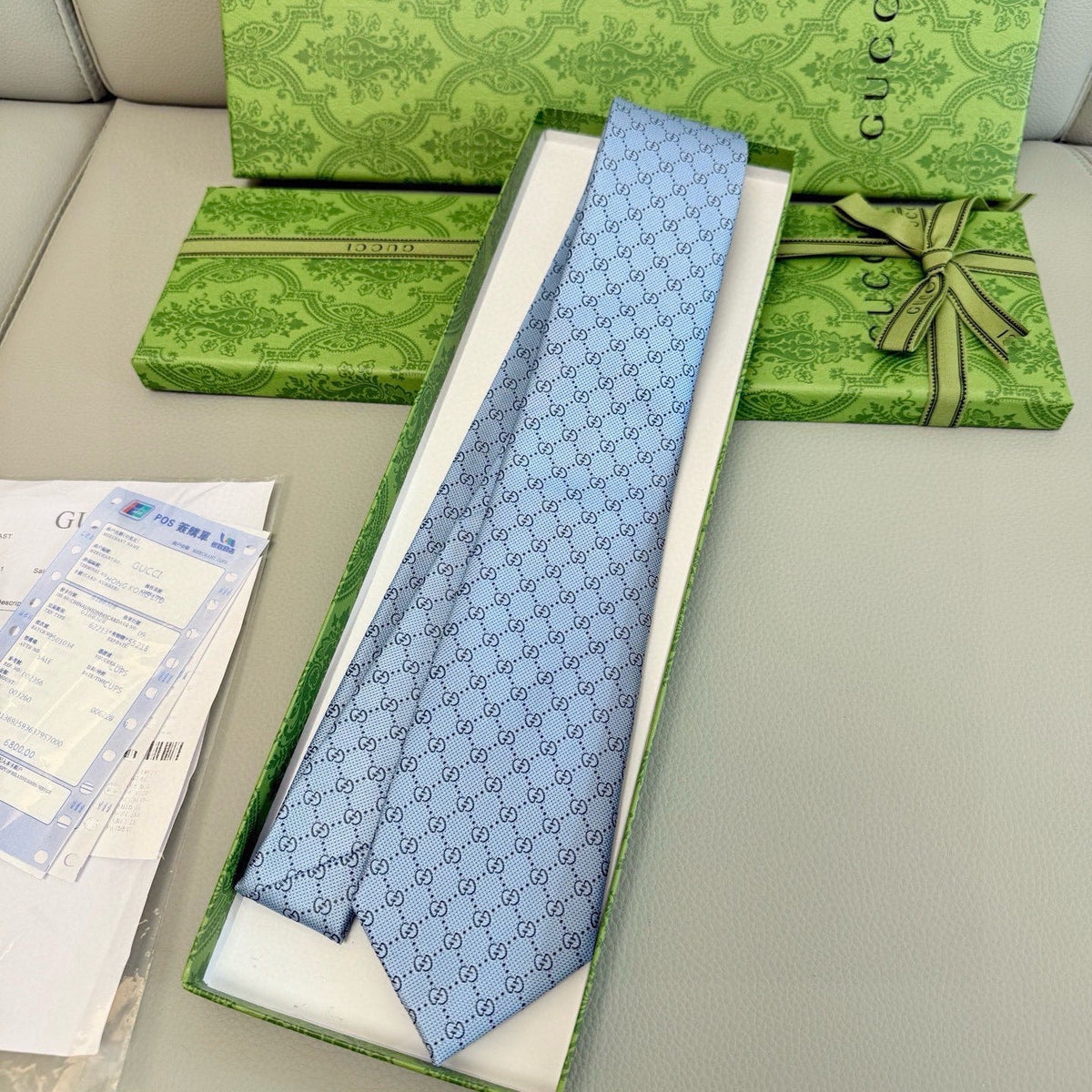 Gucci Style Men's GG Tonal Jacquard Silk Tie - Detail Image 6