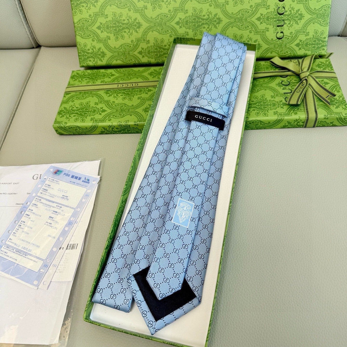 Gucci Style Men's GG Tonal Jacquard Silk Tie - Detail Image 7