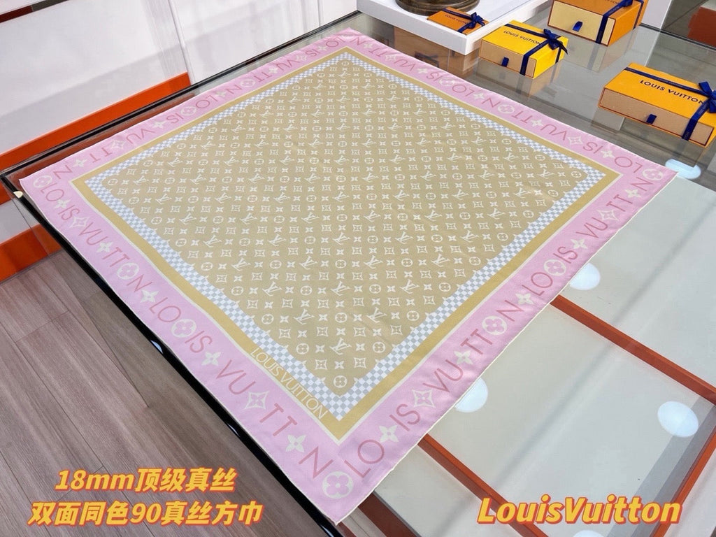 Louis Vuitton Style Monogram Silhouette Double-Sided Silk Scarf - Pastel - Detail Image 2