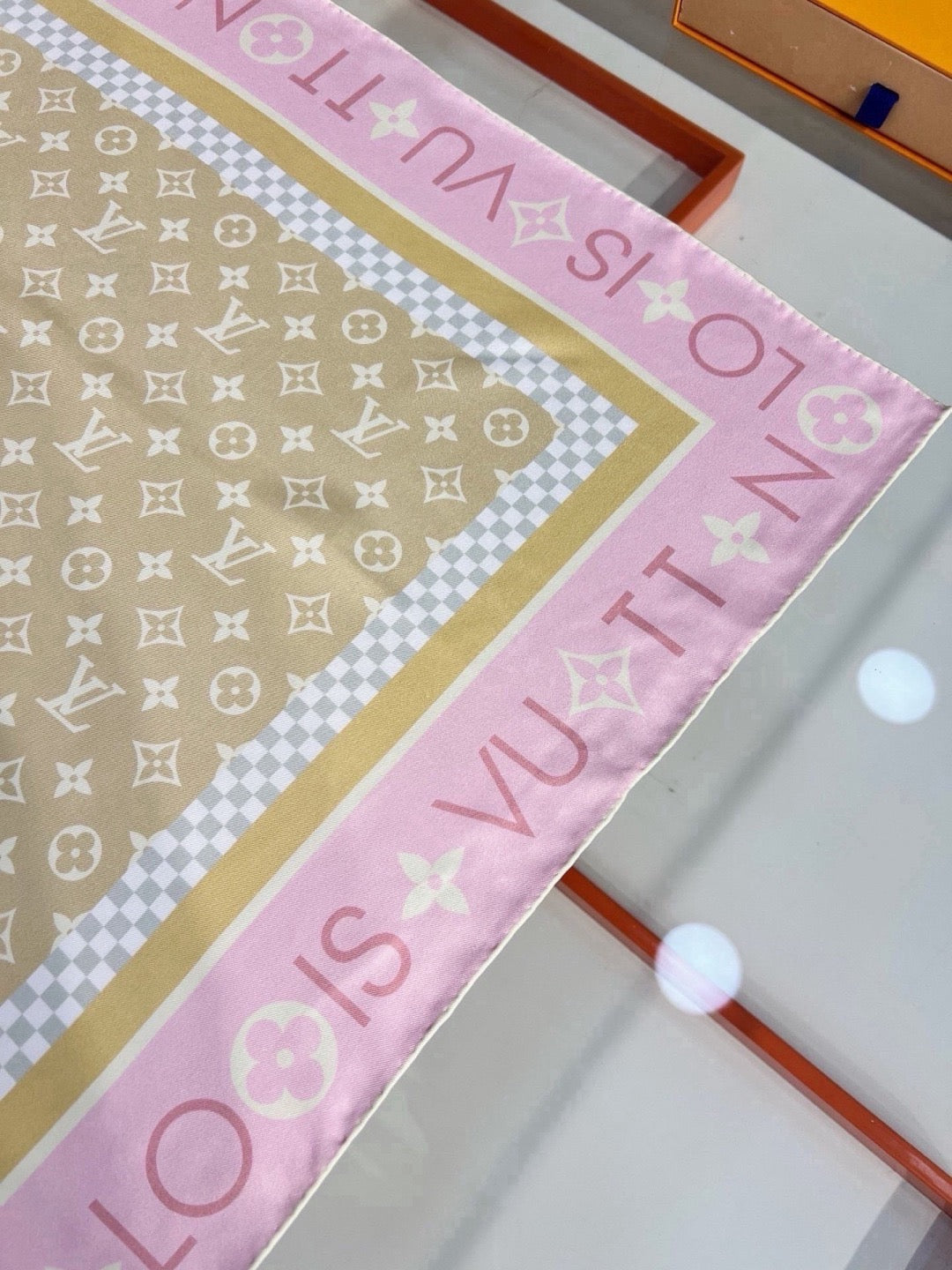 Louis Vuitton Style Monogram Silhouette Double-Sided Silk Scarf - Pastel - Detail Image 3