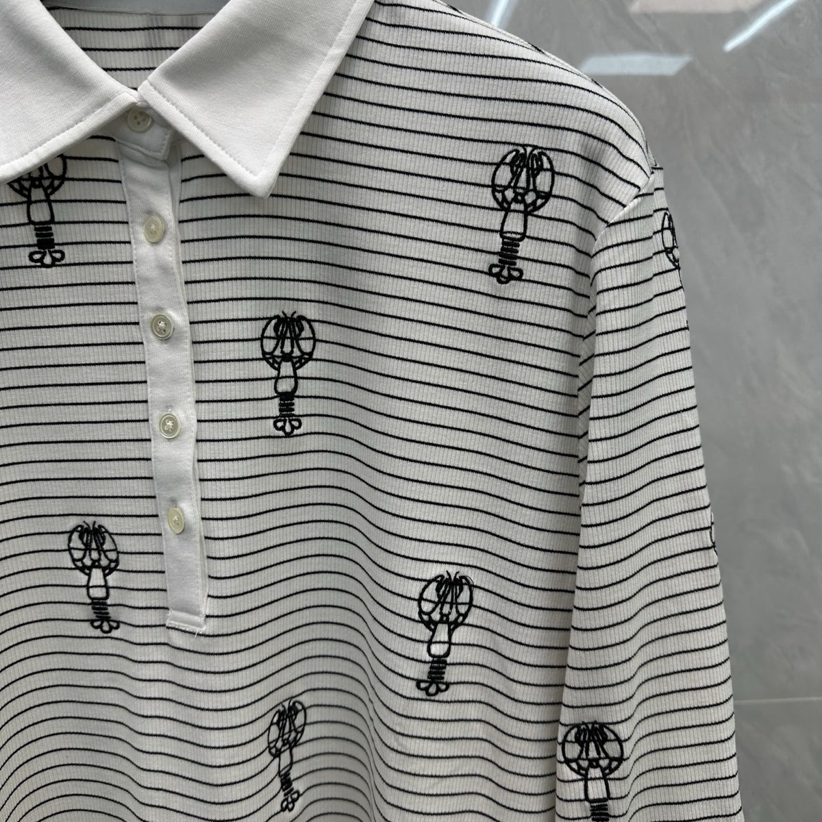 Thom Browne Style Balloon-Embroidered Striped Long-Sleeve Polo