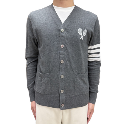 Tennis Racket Jacquard V-Neck Knit Cardigan THOM TREND