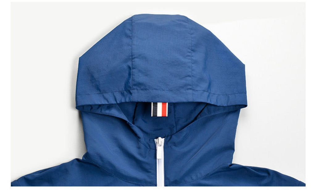 Unisex lightweight jacket by Thom Browne, outerwear detail view