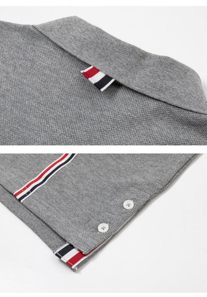 Colorblock Wave-Stripe Polo Tee – Unisex Summer Short Sleeve（副本） THOM TREND