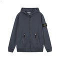 Stone Island Compass Badge Zip-Up Fleece Hoodie - Blue front view