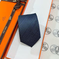 Hermès Style Men's Micro Pattern Silk Tie - Detail Image 5