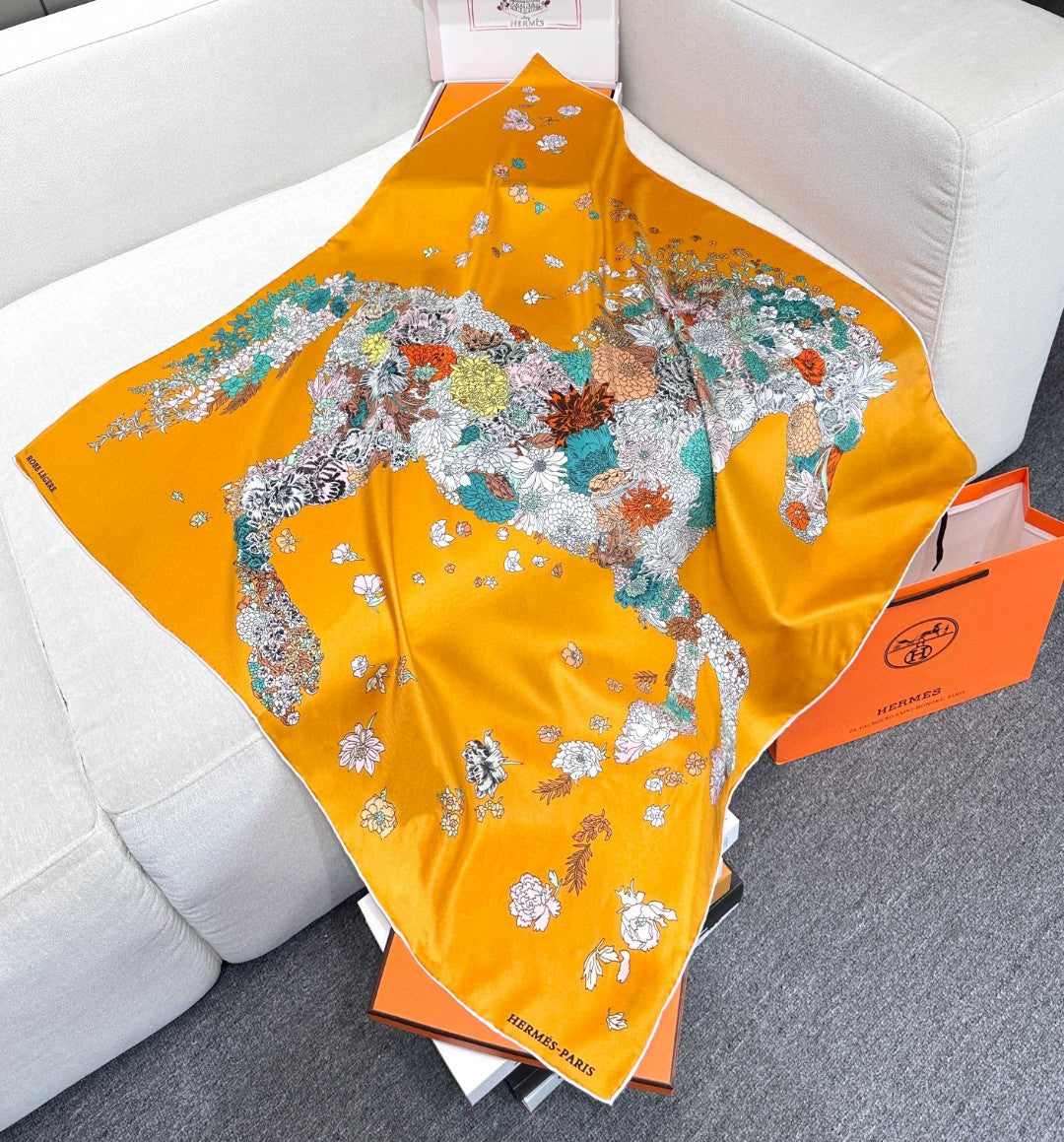 Hermes Style Lightness in Bloom Silk Scarf - Orange - Detail Image 4
