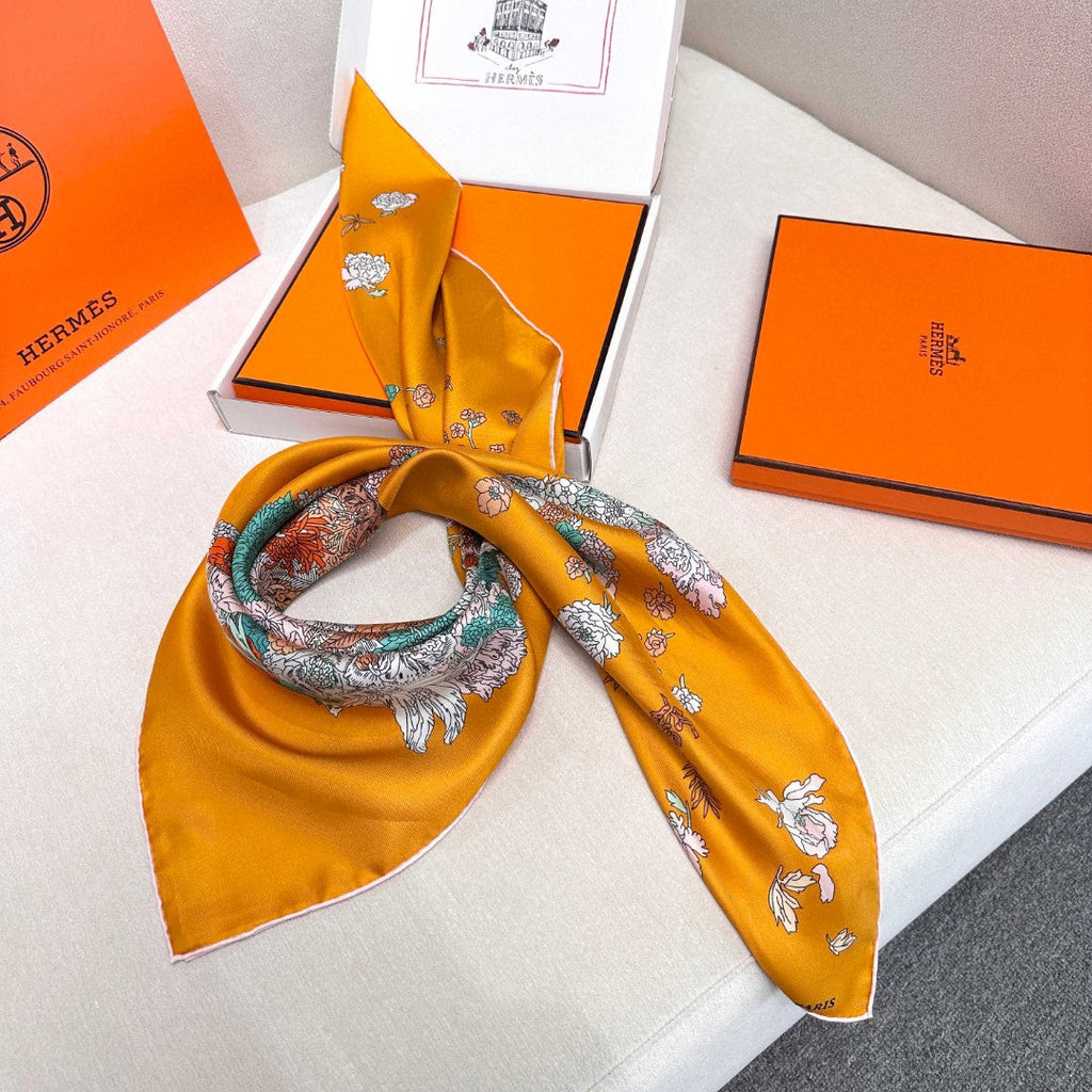 Hermes Style Lightness in Bloom Silk Scarf - Orange - Detail Image 5