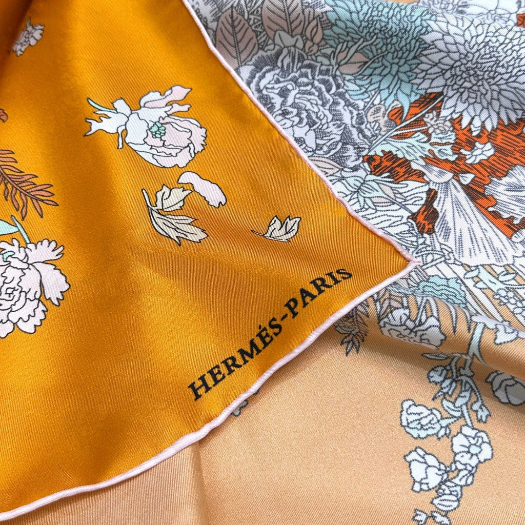 Hermes Style Lightness in Bloom Silk Scarf - Orange - Detail Image 6