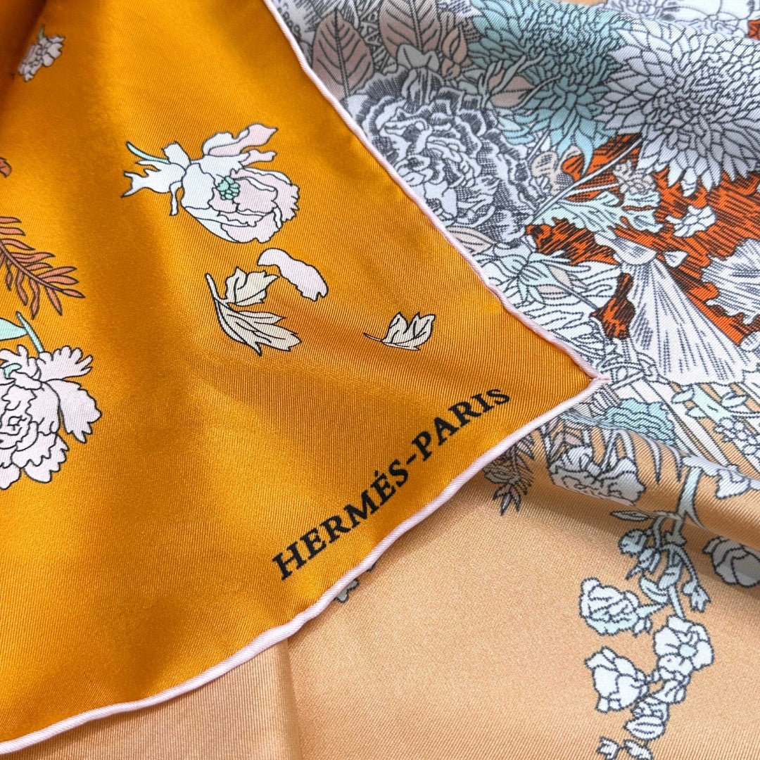 Hermes Style Lightness in Bloom Silk Scarf - Orange - Detail Image 6