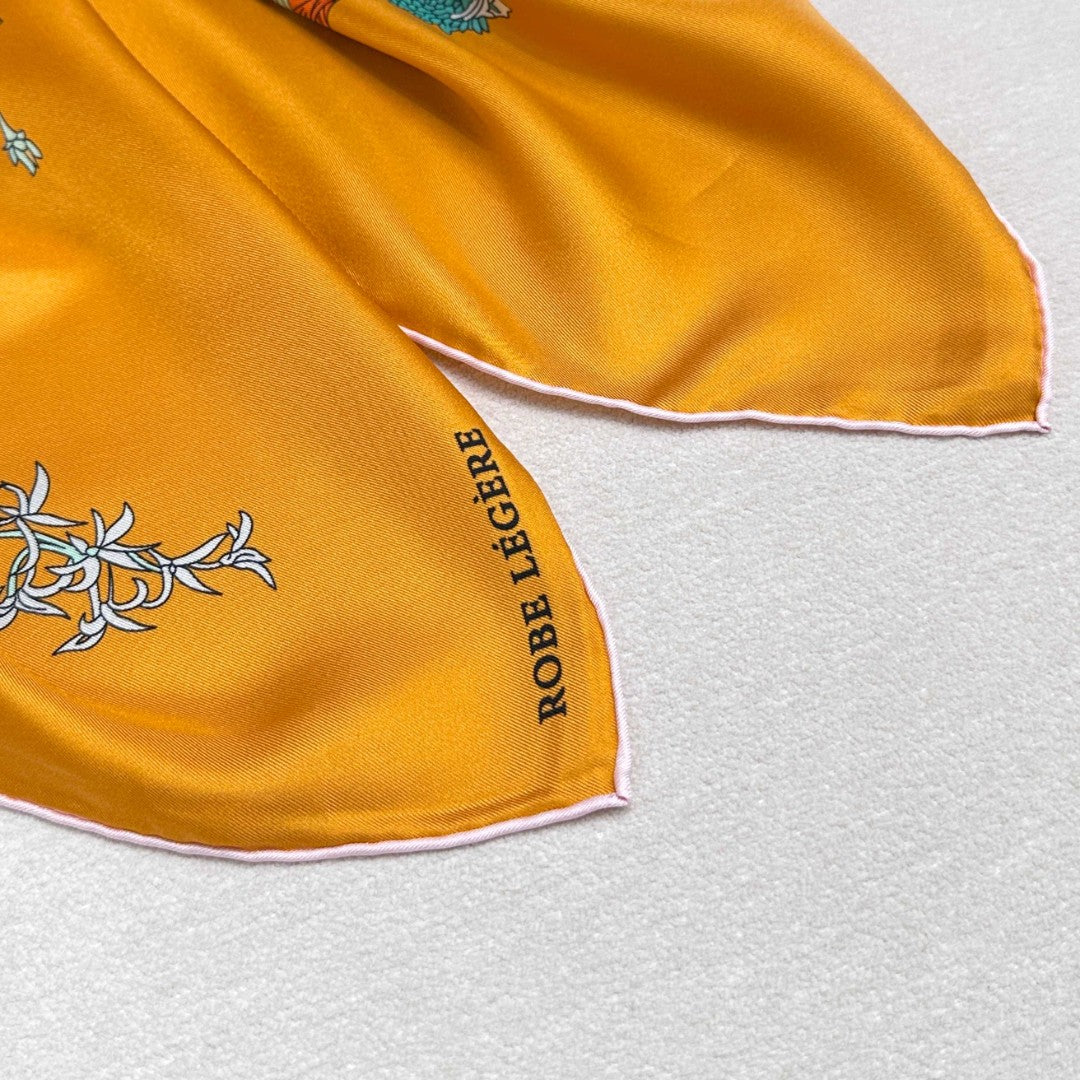 Hermes Style Lightness in Bloom Silk Scarf - Orange - Detail Image 7